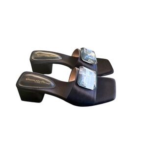 NWT Gianvito Rossi Black Jaipur 85 Satin Embellished Mules/Sandals EU 38/US 8